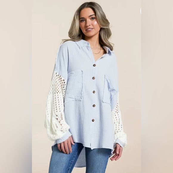 POL Blue Raw Edge Textured Shirt - Picture 9 of 12